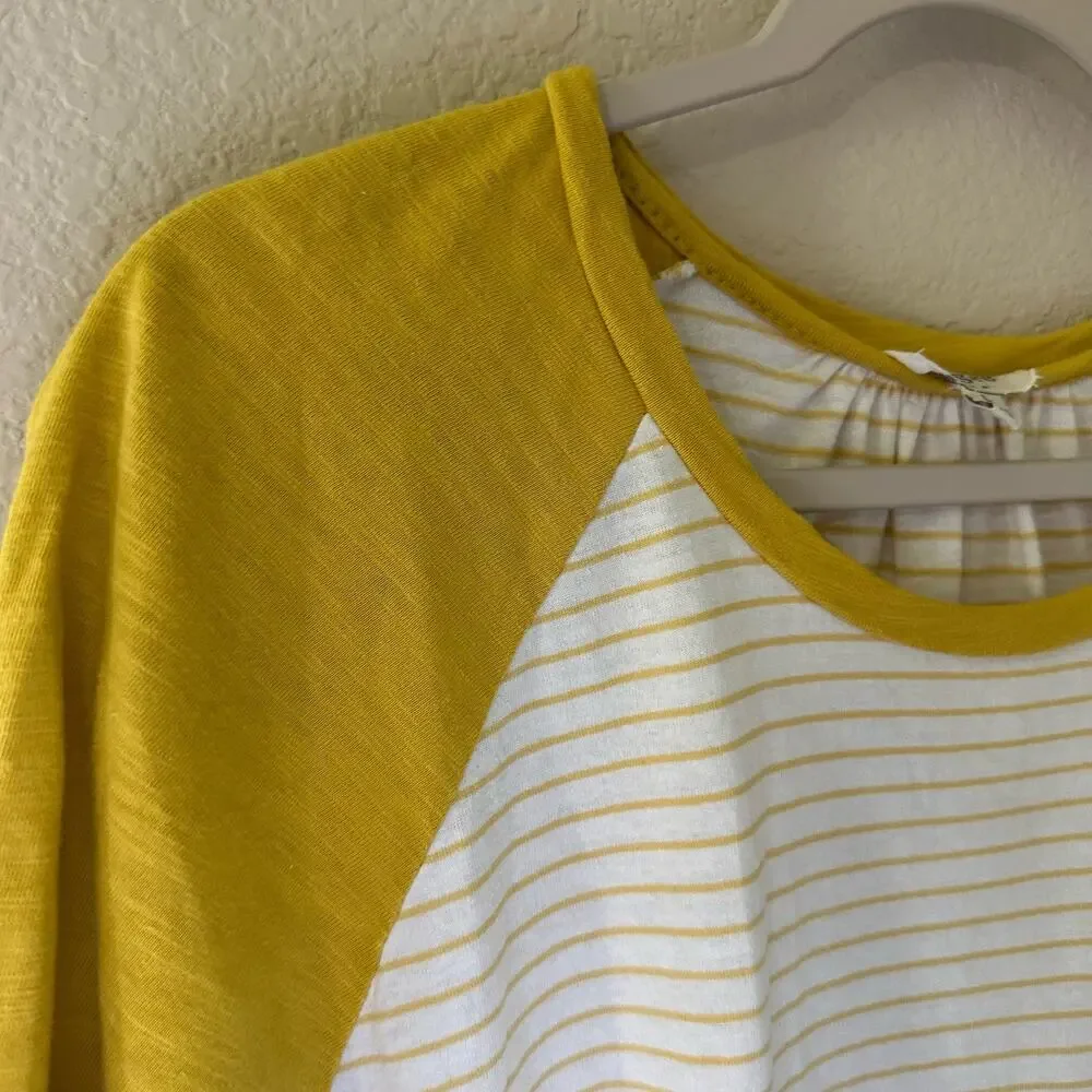 Umgee | Size L Yellow Striped Floral Sleeve Shirt Bubble Sleeve Boho Vintage